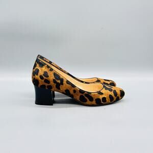 Cole Haan Shoes Womens 5.5 Brown Leopard Calf Hair Block Heel Pumps Round Toe
